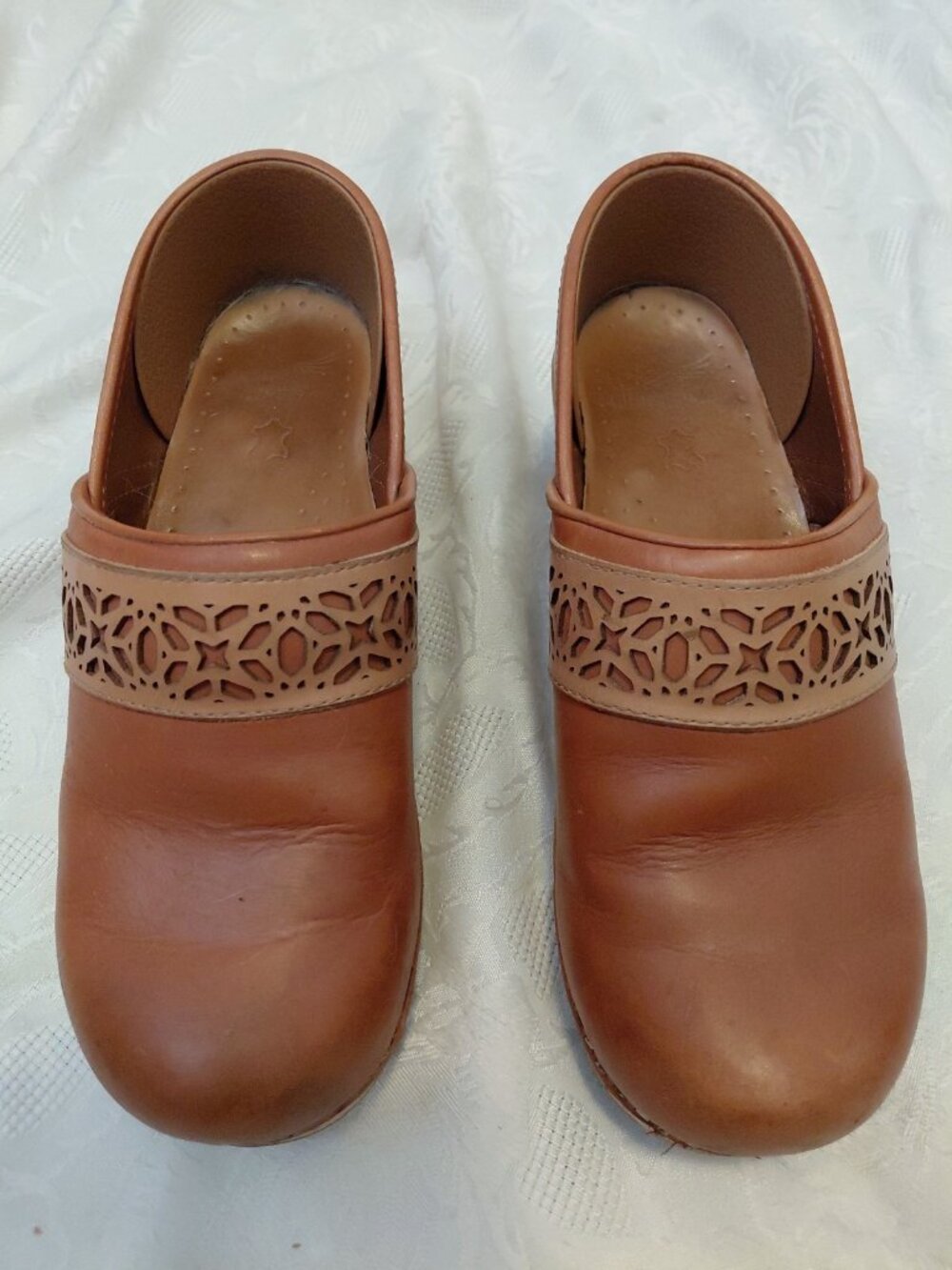 Dansko Pavan Laser Cut Leather Clogs Brown 38